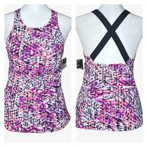 Nike Tankini Swim Top Womens Size M Geometric Print Beach Sporty Swimwear NEW